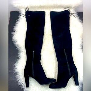 H & M | Over The Knee suede boots 6.0 Black 3” heel.